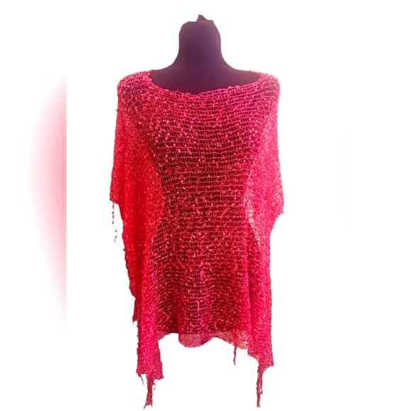 Hot Pink Mesh Poncho One Size - Picture 2 of 7